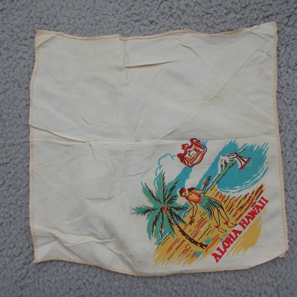 Other - Vintage Aloha Hawaii Souvenir Handkerchief Distressed Hula Beach Scene 1950s Lua